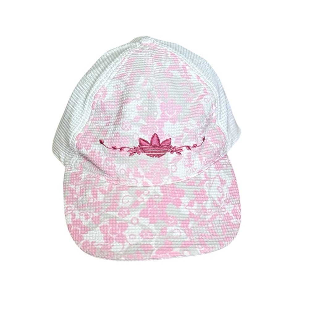 Adidas White and Pink Embroidered Logo Tag Hat